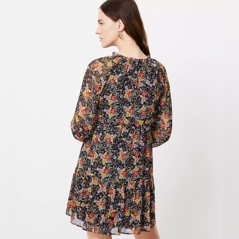 Loft dress Floral swing Black Pink Yellow Blue flowers flowy dainty‎ feminine S